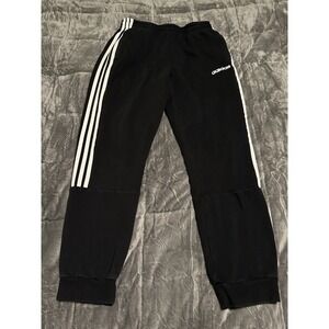 Adidas Mens Medium 3 Stripe Black Fleece Straight‎ Sweatpants